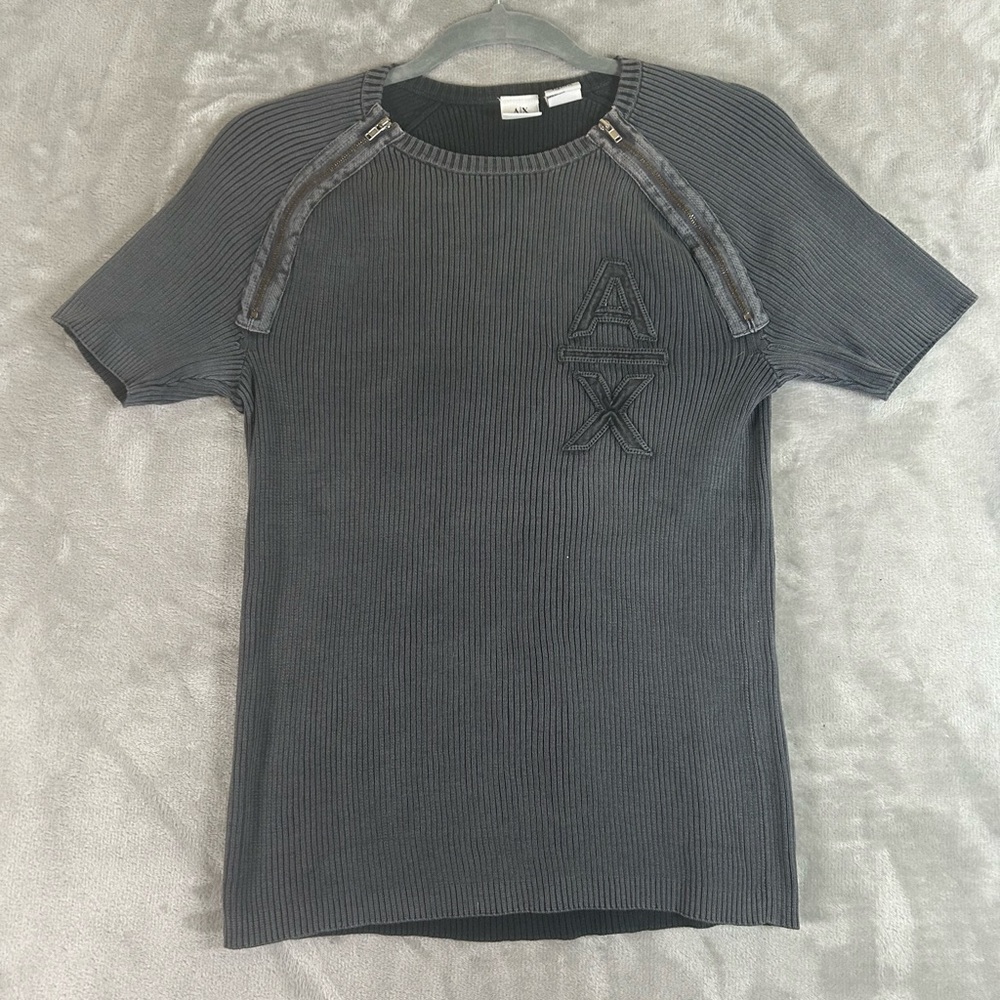 Armani Exchange Charcoal Knit ribbed sweater Top with zipper details